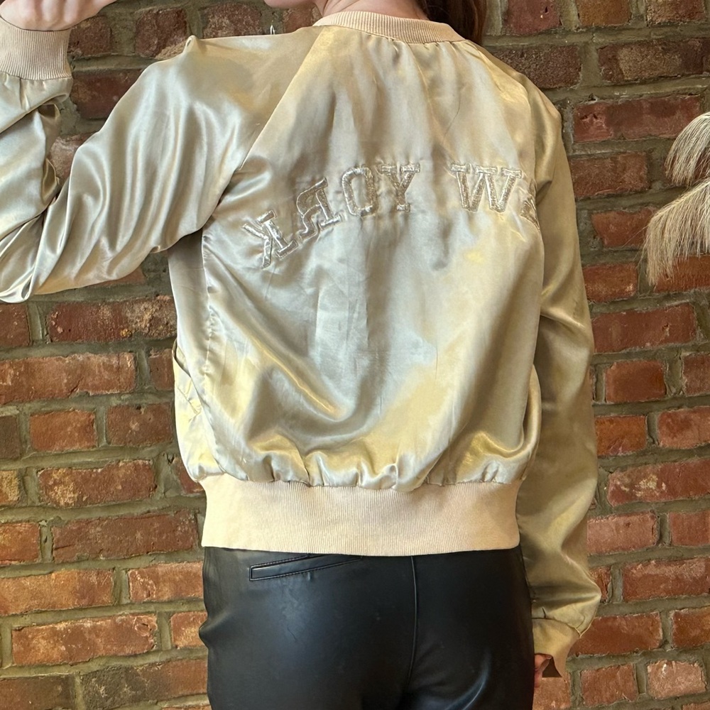 Gold New York Satin Bomber Jacket